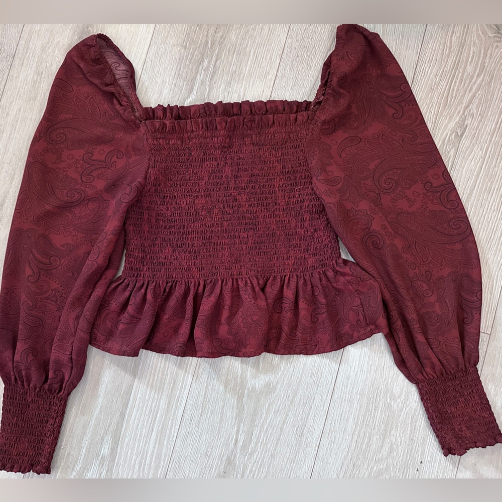 Women’s Size Large Boho Style Smocked Blouse Paisley Print